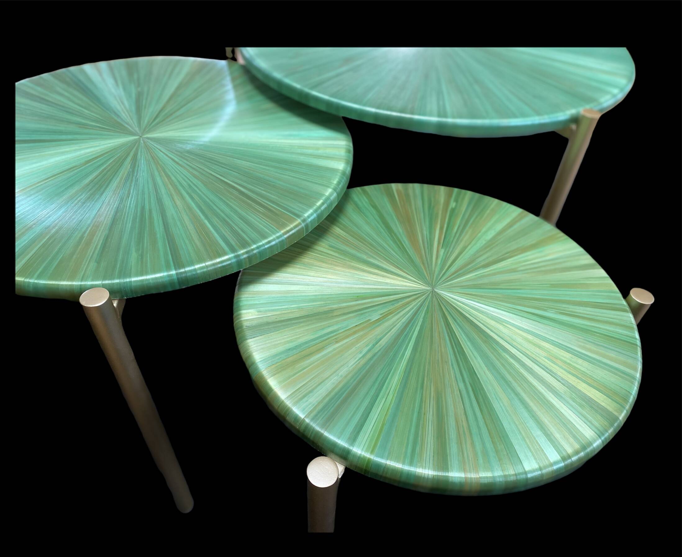Straw marquetry nesting tables