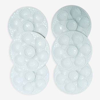 Set of 6 white oyster plates, Longchamp