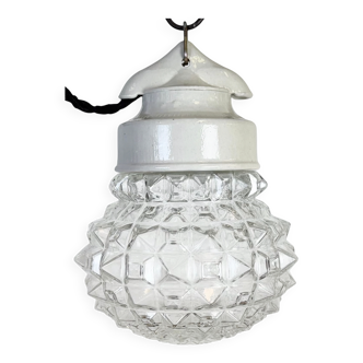 Suspension vintage en porcelaine blanche, années 1970