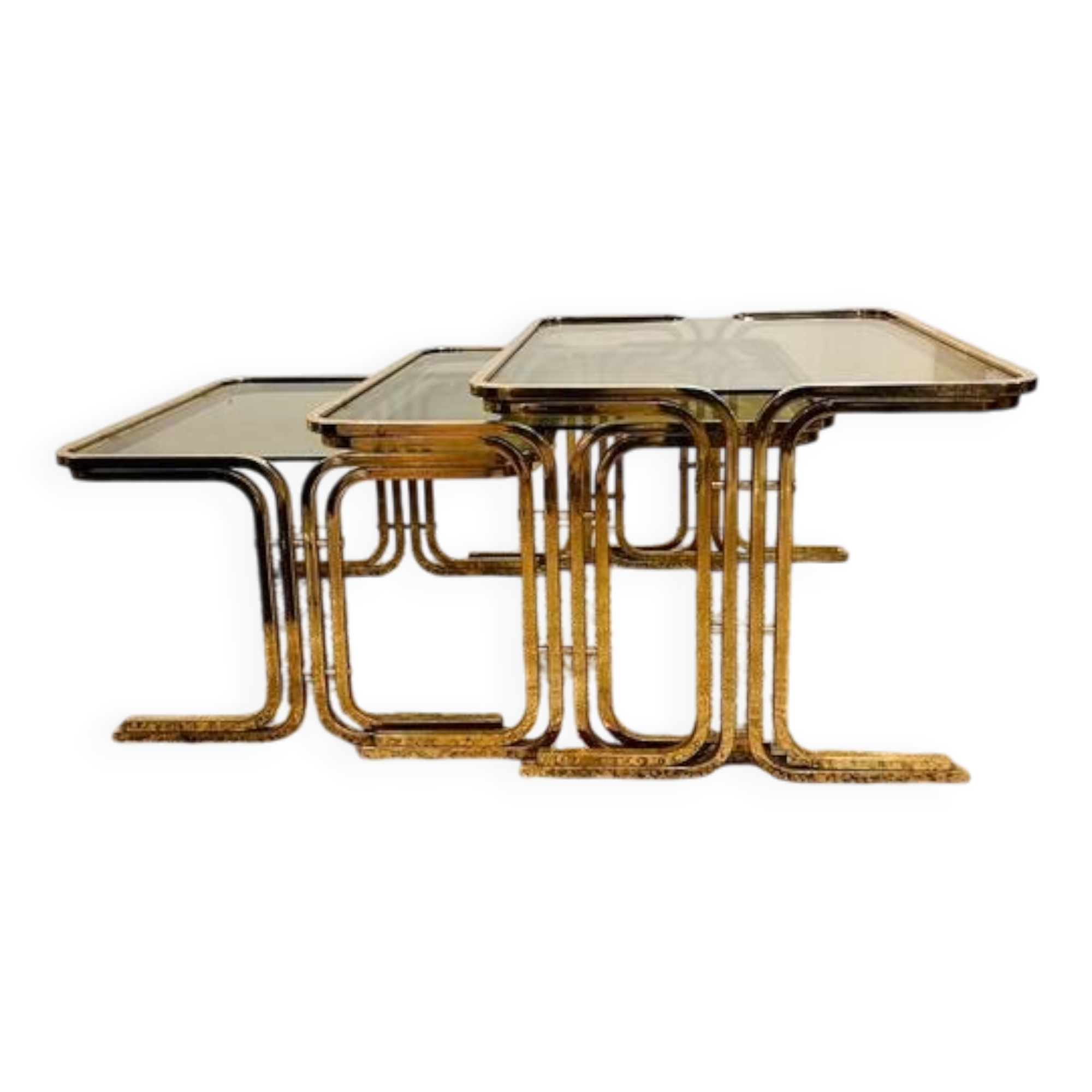 Vintage brass and smoked glass nesting tables