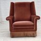 1970s, Danish highback armchair, salmon pink furniture velour, beech wood.
