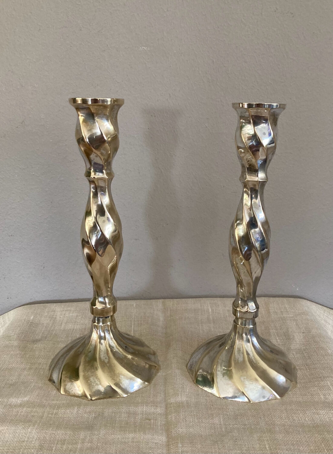 Twisted candlesticks in silver brass early twentieth century