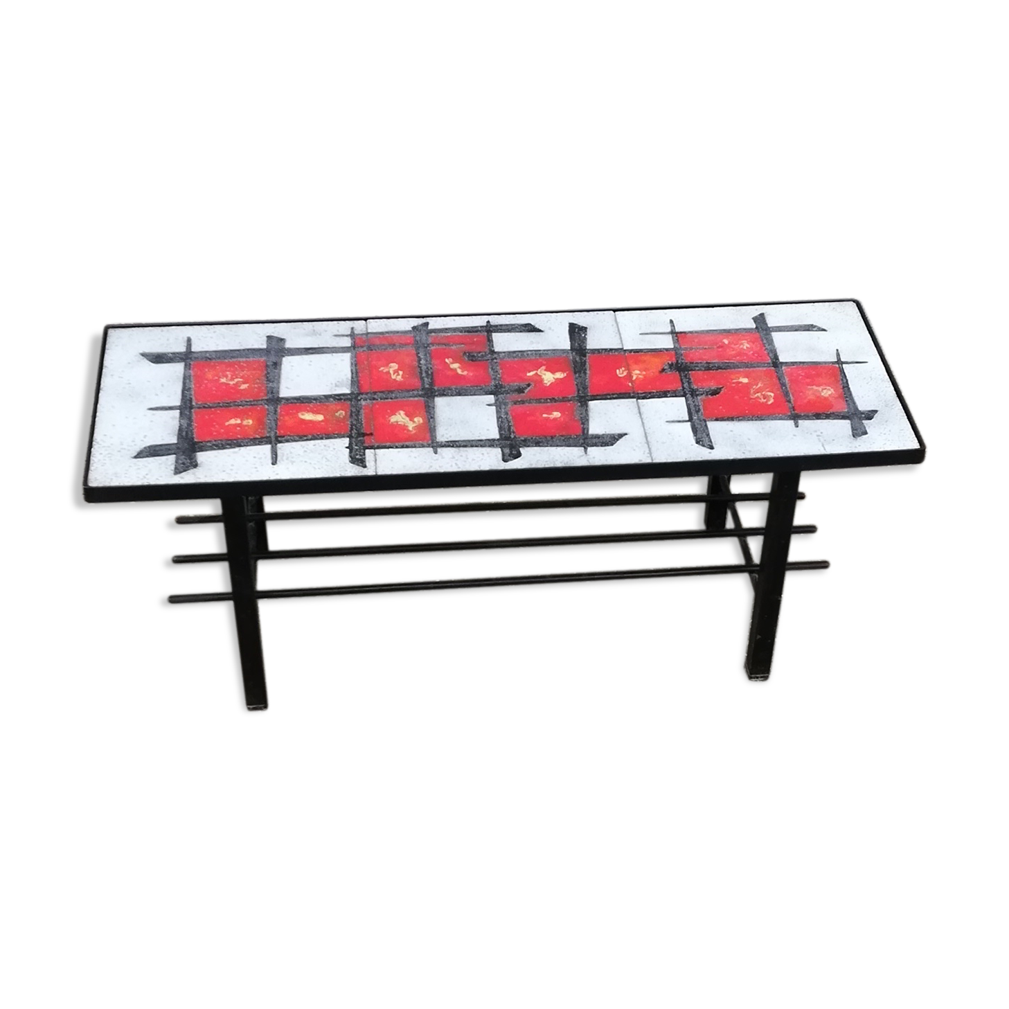 Vintage coffee table metal and lava stone