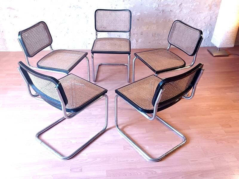 Set of 5 B32 Cesca chairs black lacquer by Marcel Breuer 80s Made in Italy