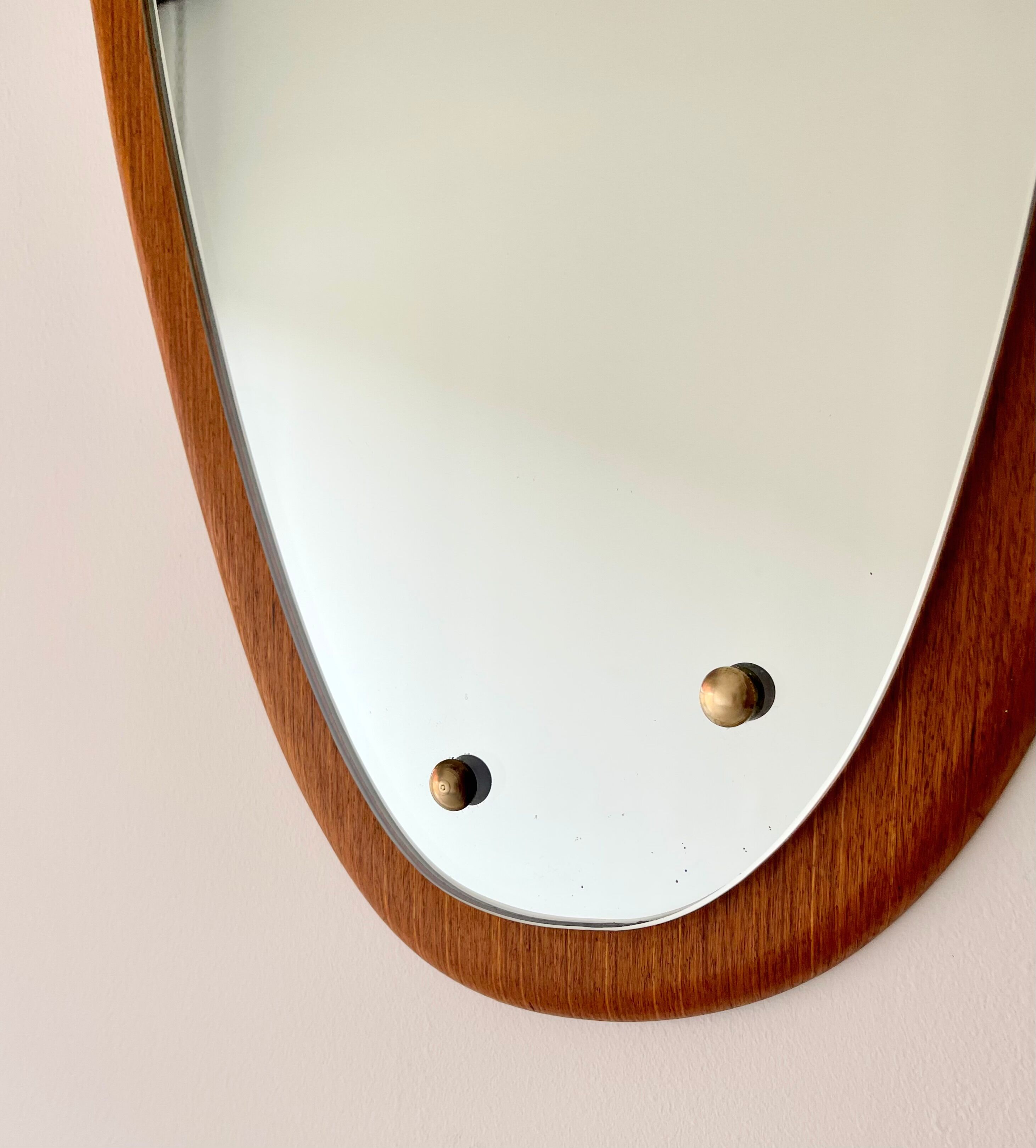 Vintage triangular wall mirror teak frame