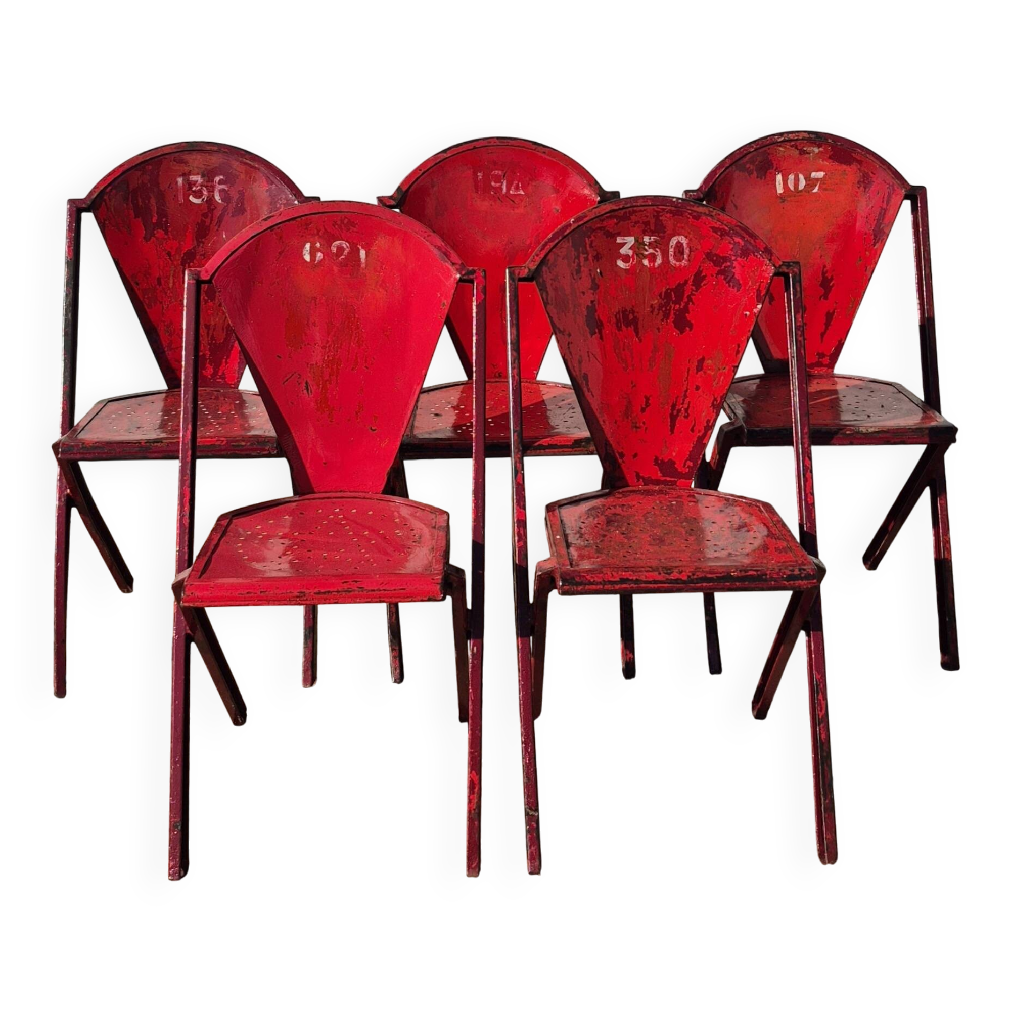 Set of 5 François Caruelle metal chairs