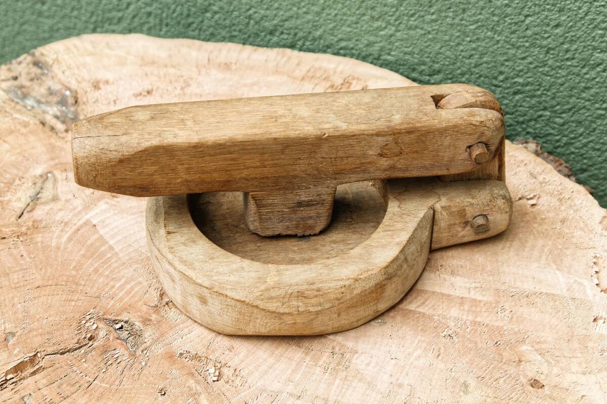 Savoyard brutalist wooden nutcracker, popular art