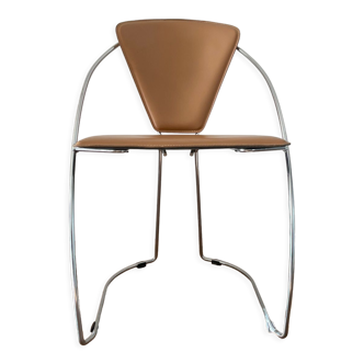 Chair in beige leather 1980 tubular chrome