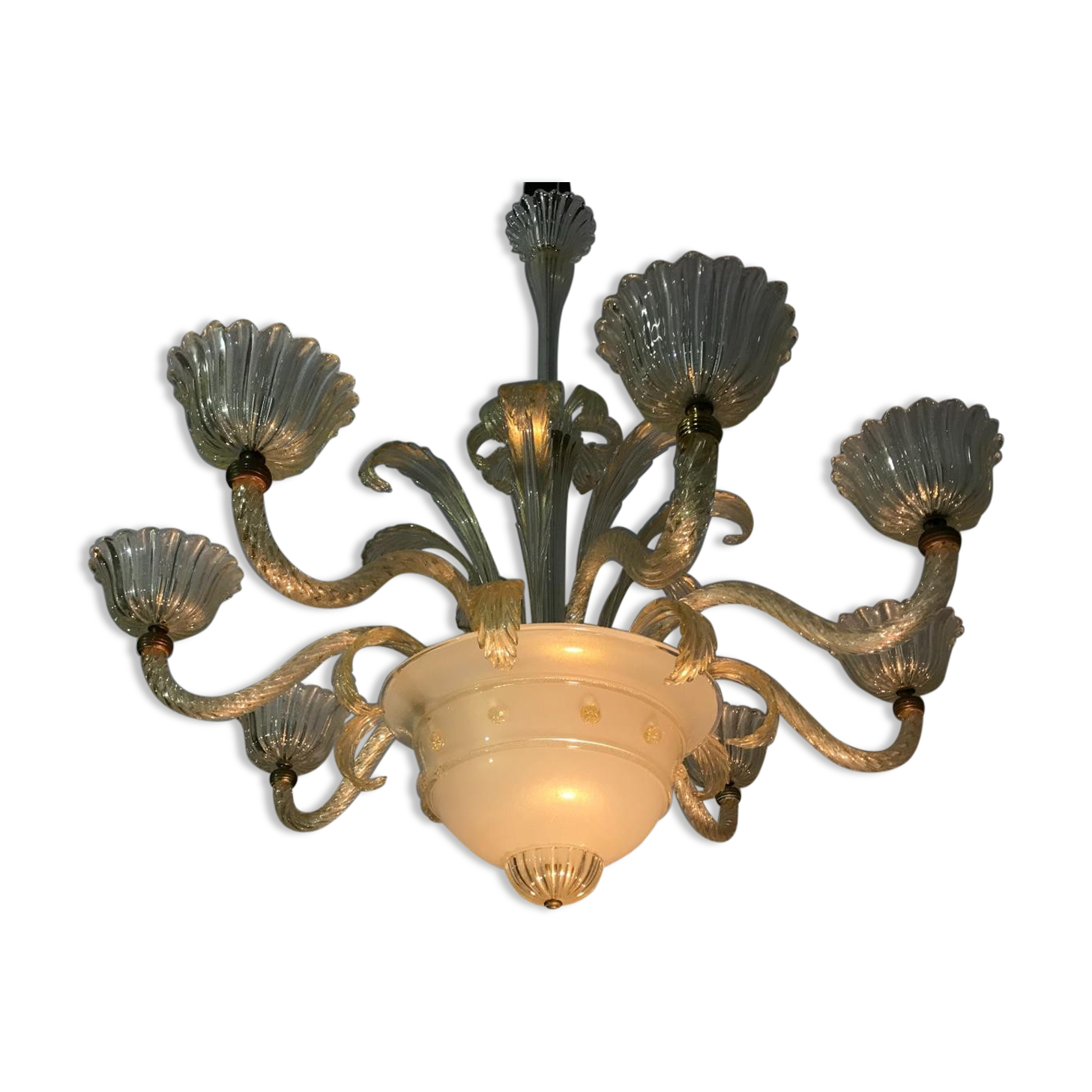 Murano glass chandelier circa 1940 with 8 arms of light