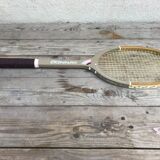 Old lady ace wood and leather vintage tennis racquet