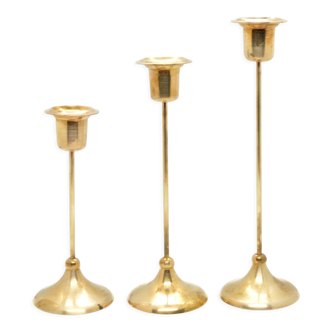 Three modernist brass candlesticks, Sweden, 1970