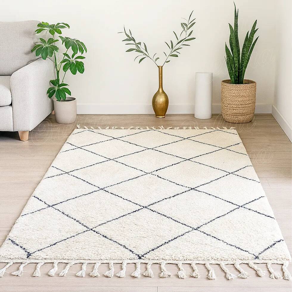 Carpet beni ourain cream with black diamonds wool