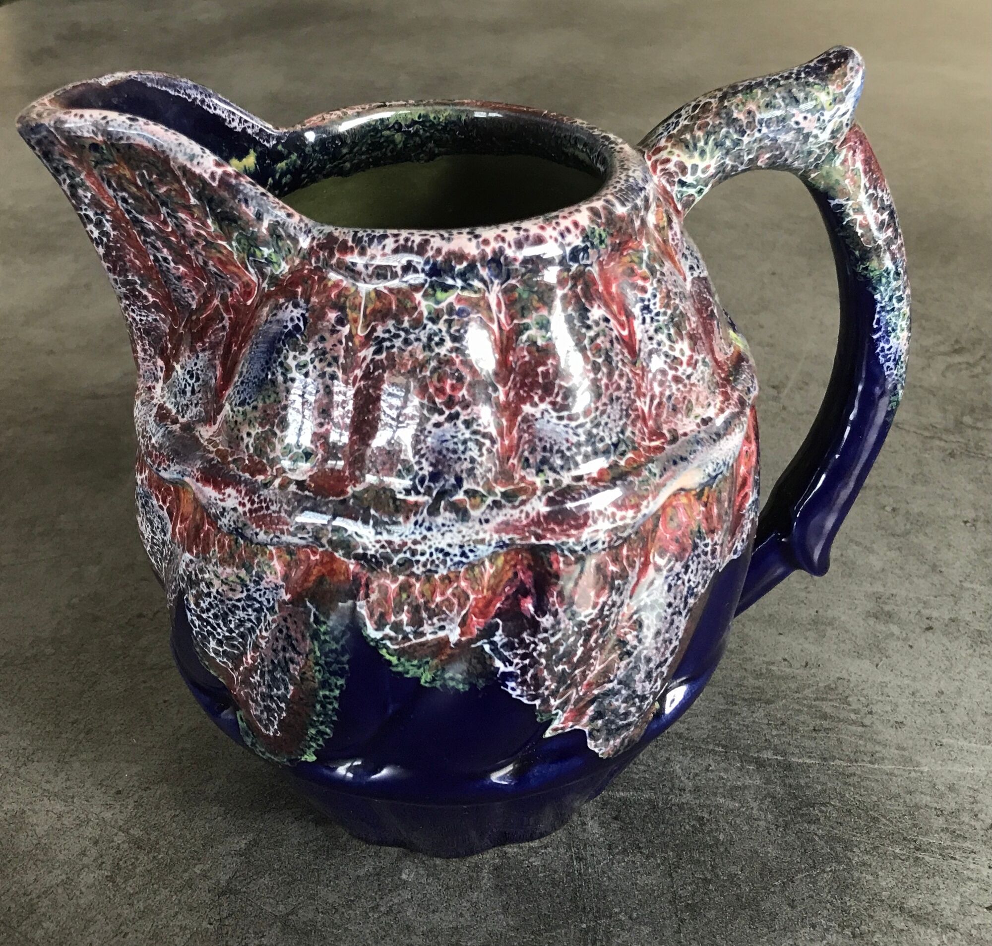 Old pitcher in porcelain stoneware flammé st amand de puisaye signed gaubier