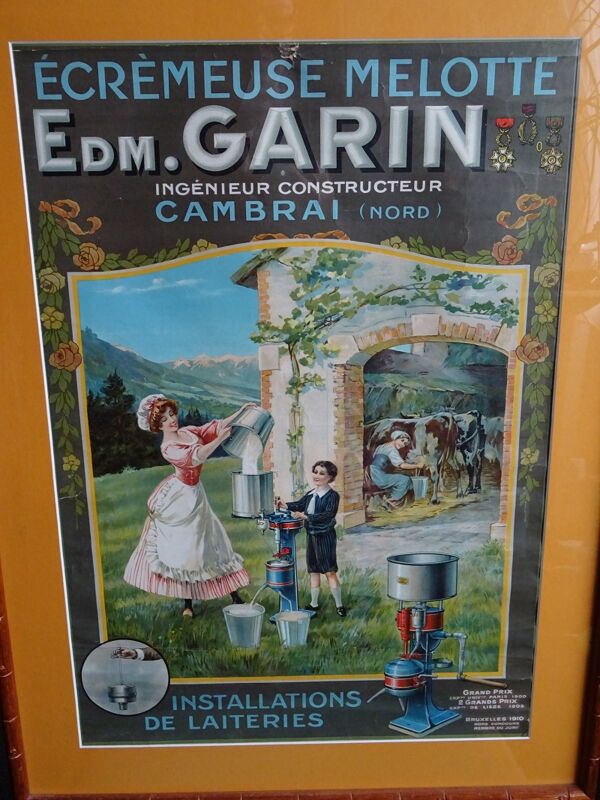 Affiche originale  ''Ecremeuses  Grain Cambrai  1910