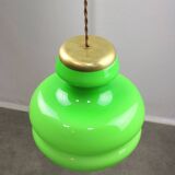 Big Green Mid-century Italian Brass and Glass Pendant Lamp