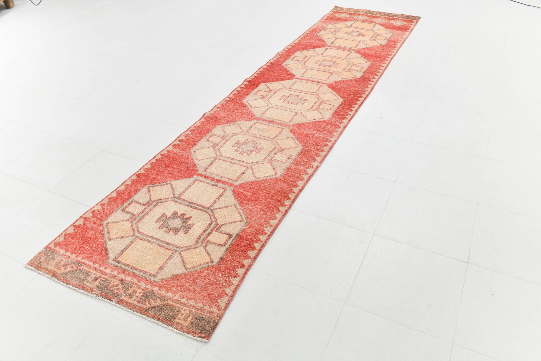 Turkish Classic Oriental Style Red Vintage Runner Rug, 87x379Cm