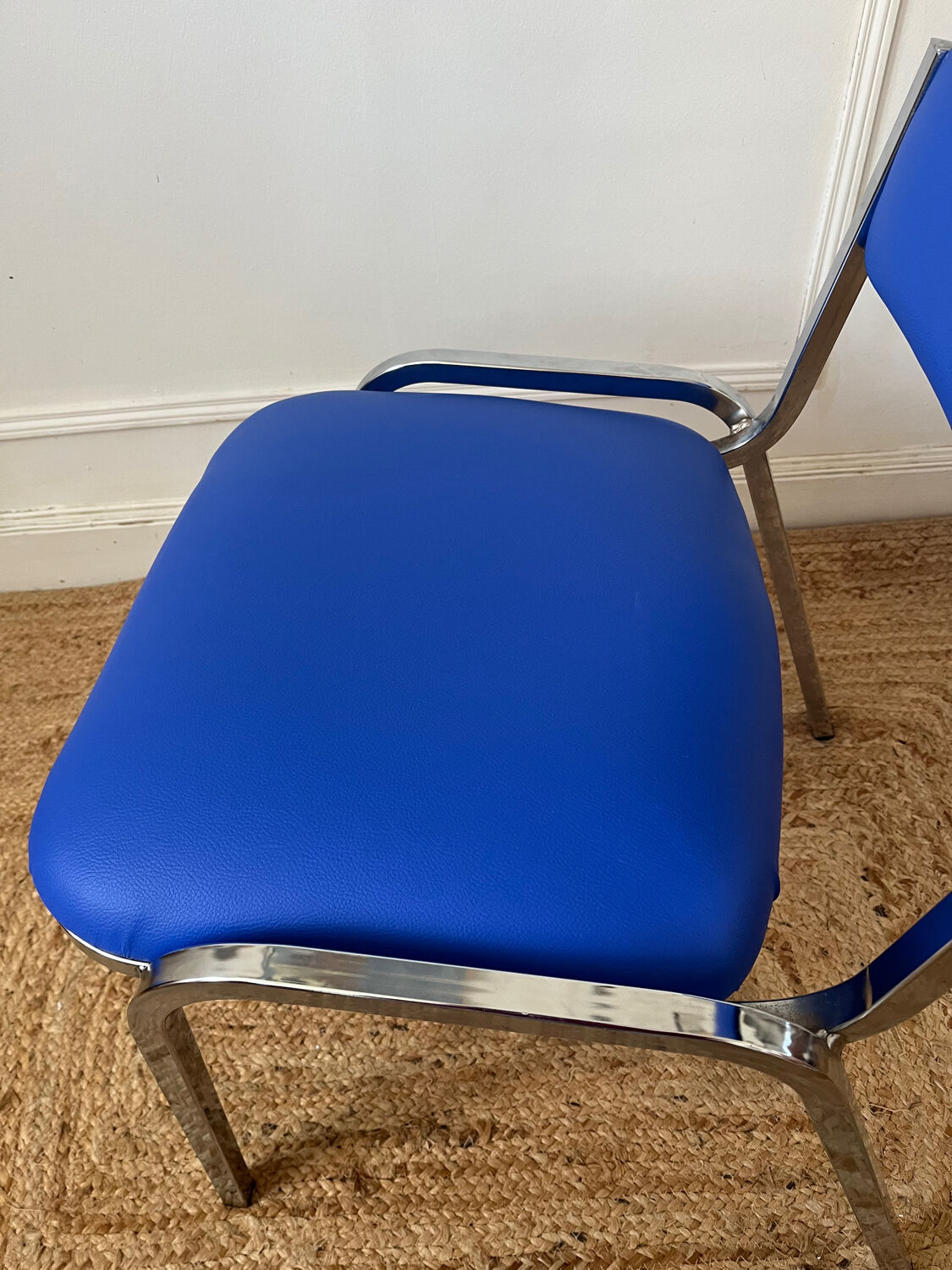 Metal and blue imitation leather chair 1970