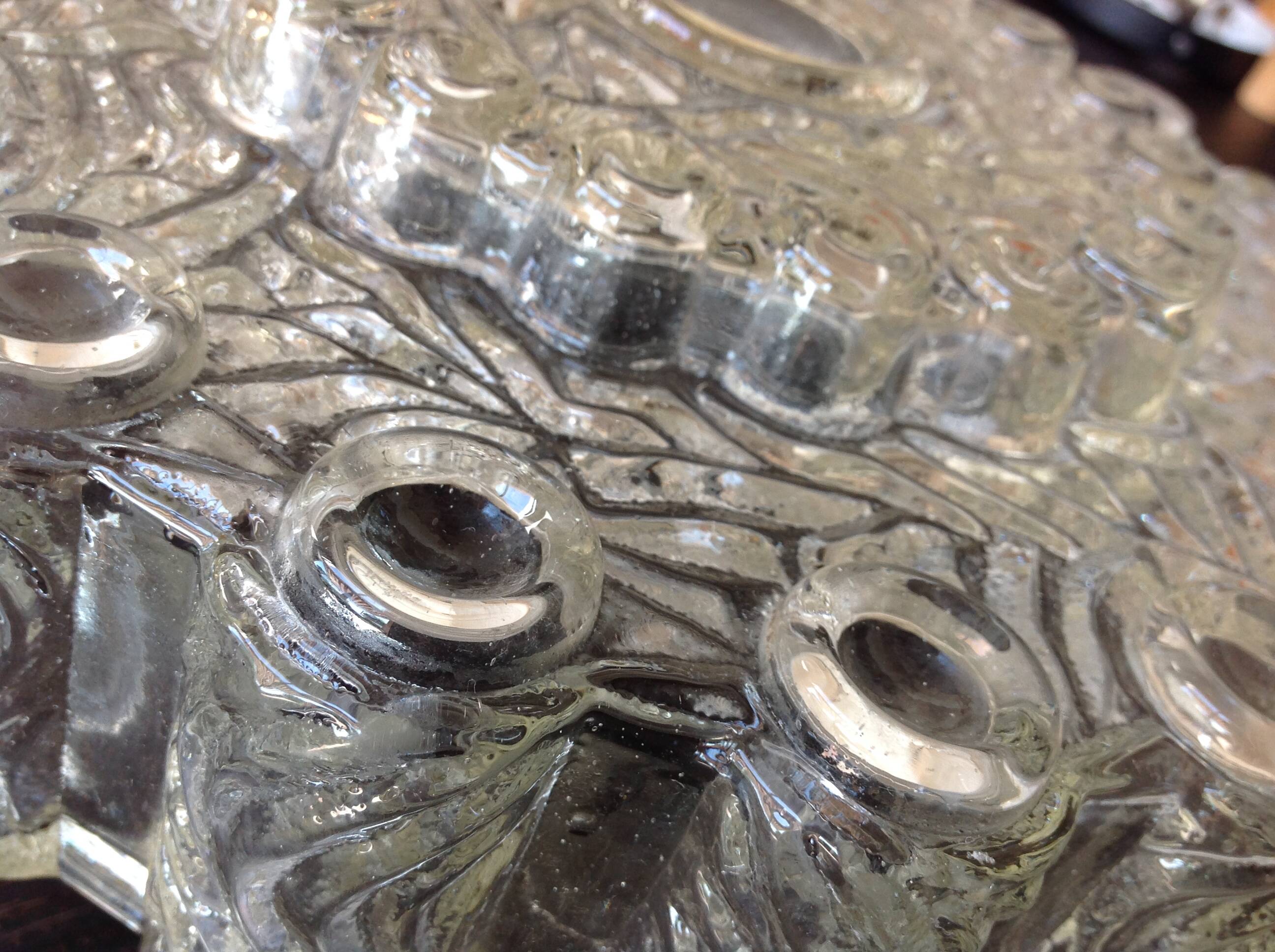Round vintage bubbled glass ceiling light from the 60s and 70s