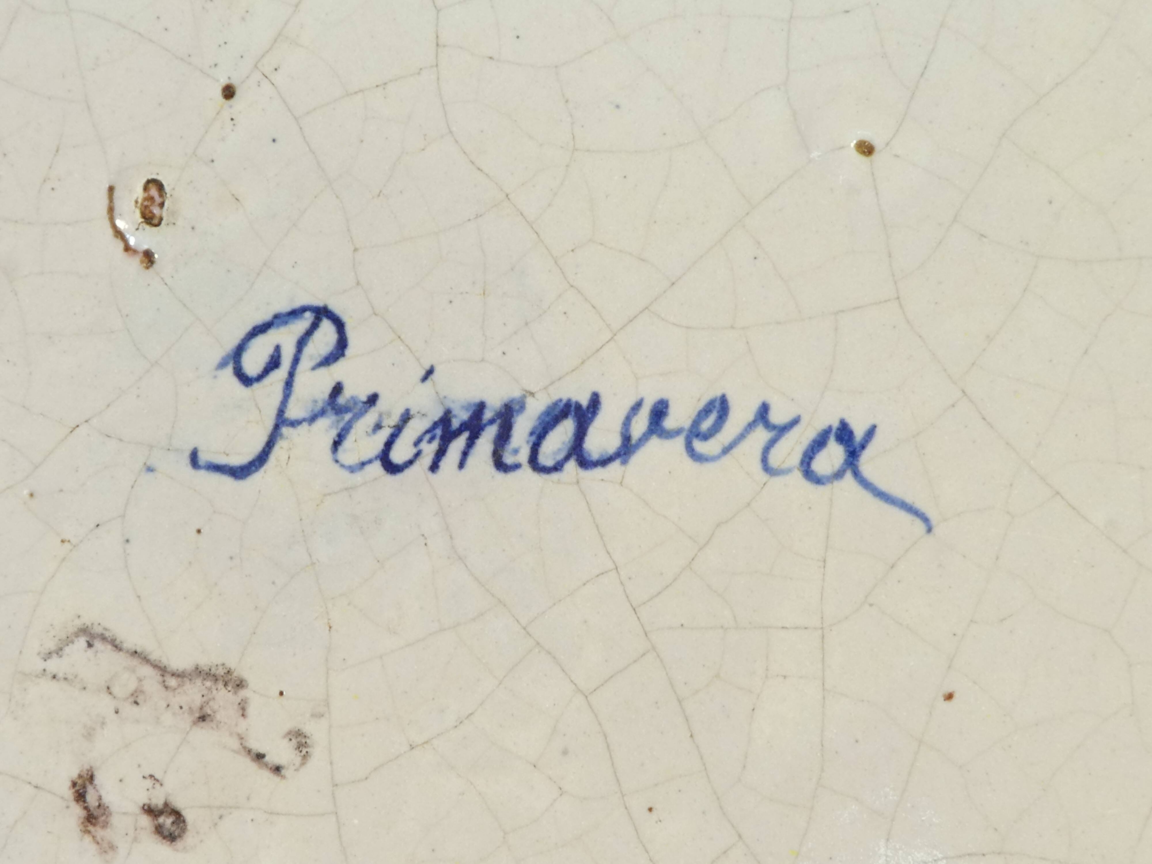 Old plate primavera decoration of woman