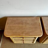 Set of 2 rattan nightstand bedside table vintage