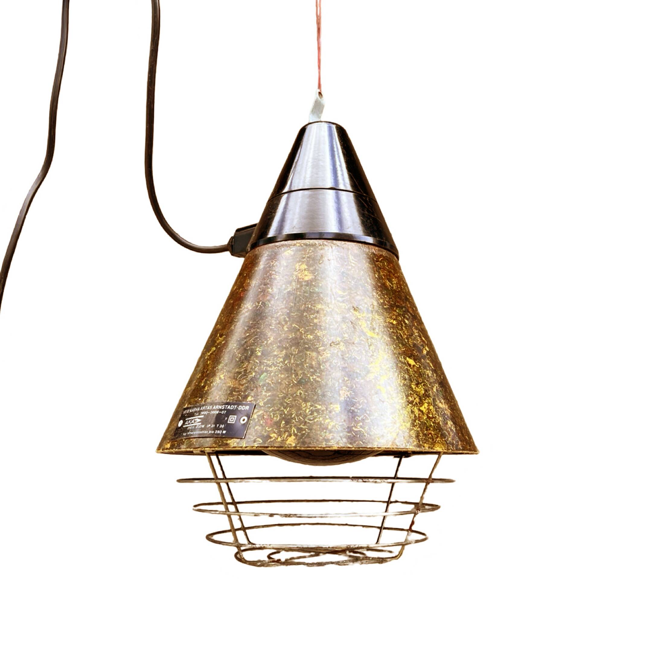 Industrial hanging lamp, heating, Narva Leuchen, Germany, 1970s.