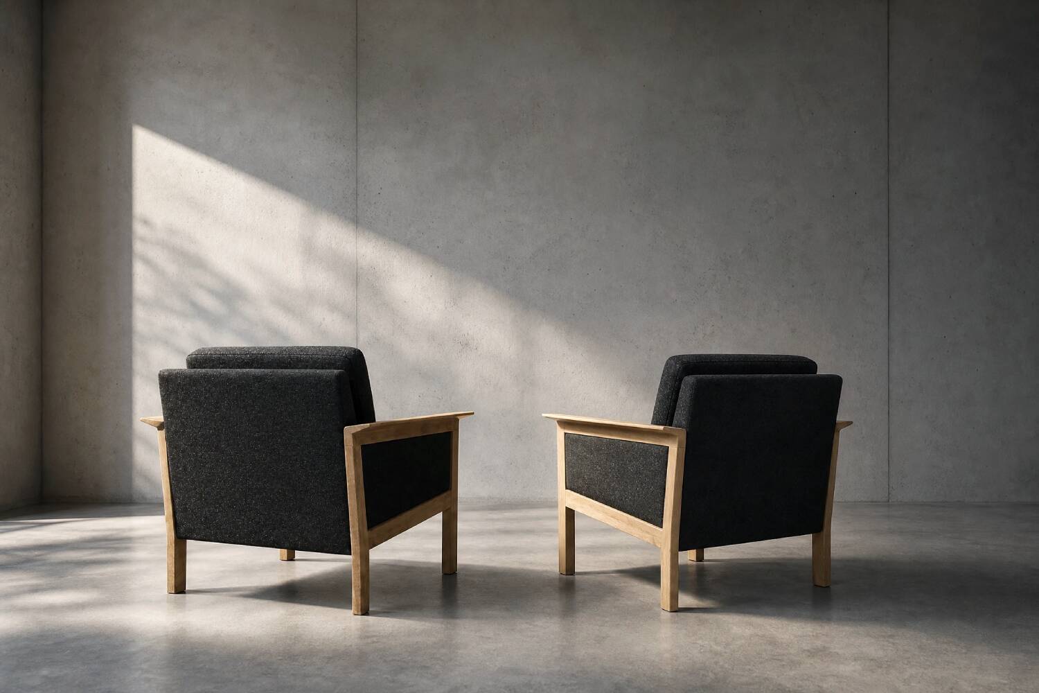 Vintage Mid-Century Danish Modern Oak & Felt Lounge Chairs, 1960s, Set of 2
