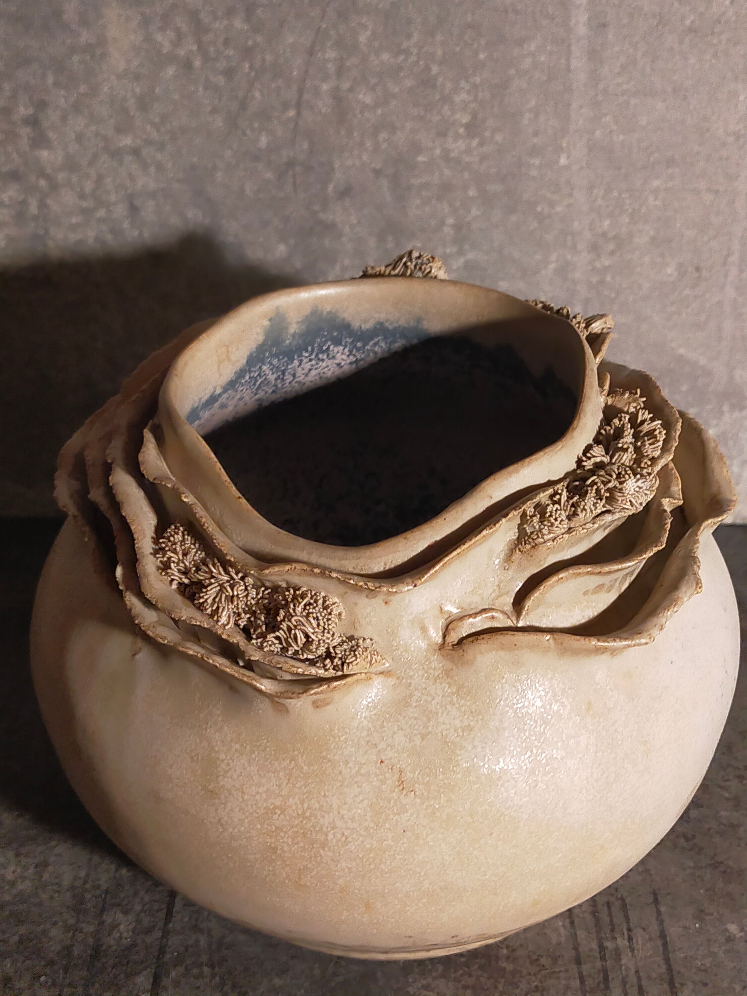 Potter's ball vase "like a flower" vintage glazed ceramic