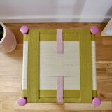Wooden stool. Vintage stool. woven stool