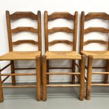 Set of 8 solid elm chairs with straw seats