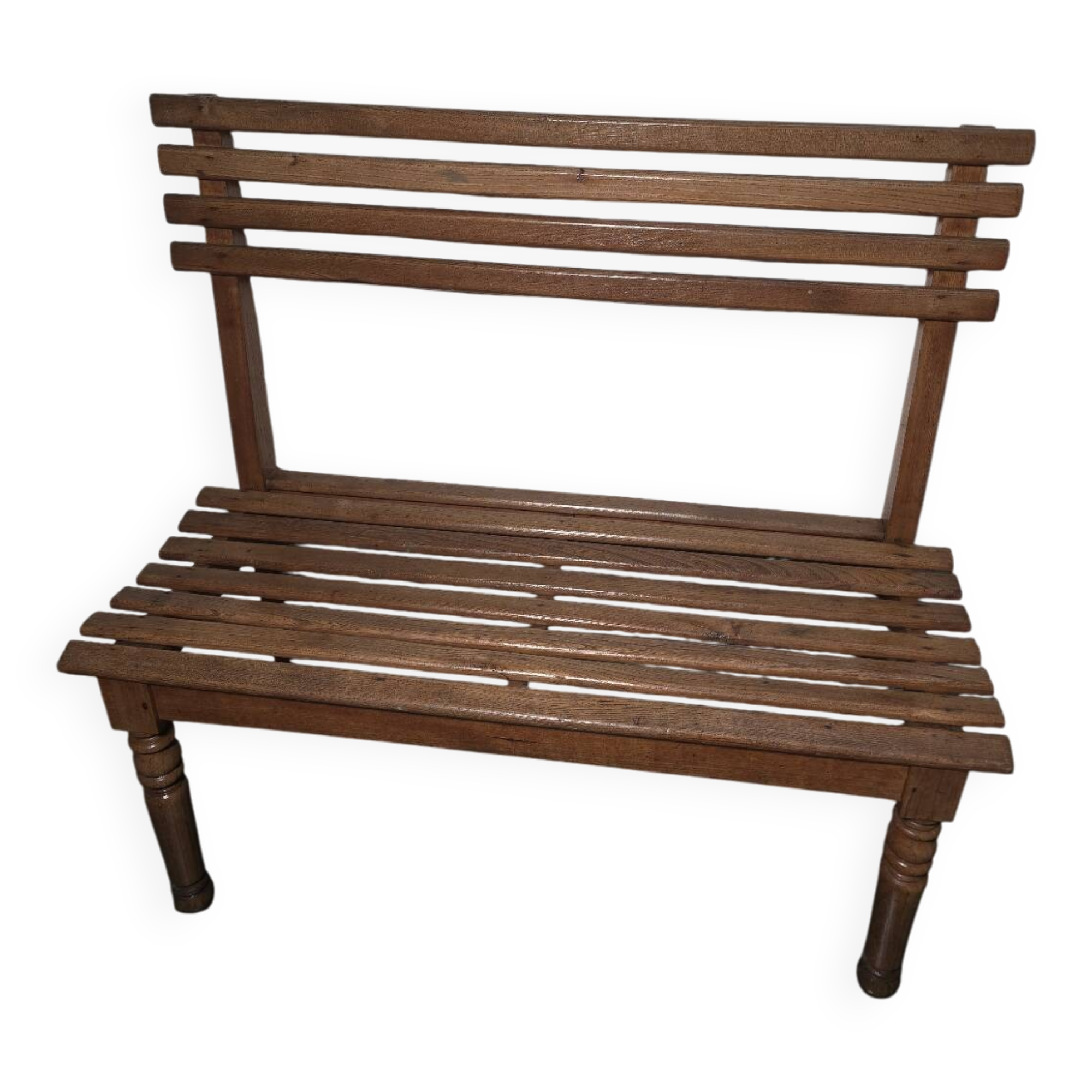 Solid oak workbench with slats signed by Edmond Magrez.