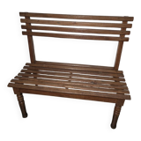 Solid oak workbench with slats signed by Edmond Magrez.