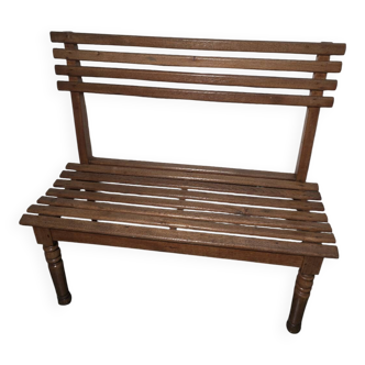 Solid oak workbench with slats signed by Edmond Magrez.