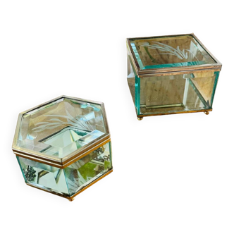 Paire de boîtes à bijoux anciennes laiton