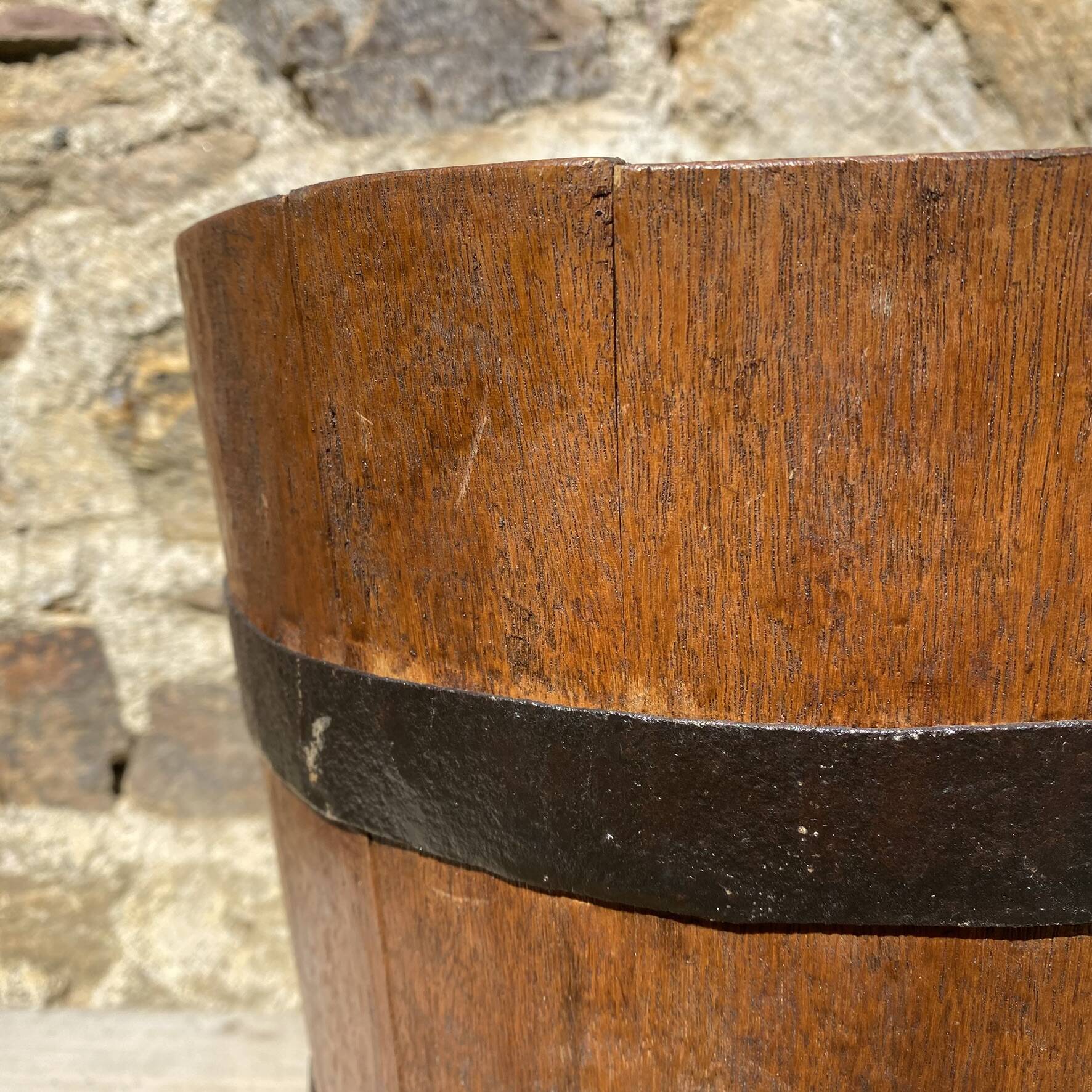 Wood and metal barrel planter