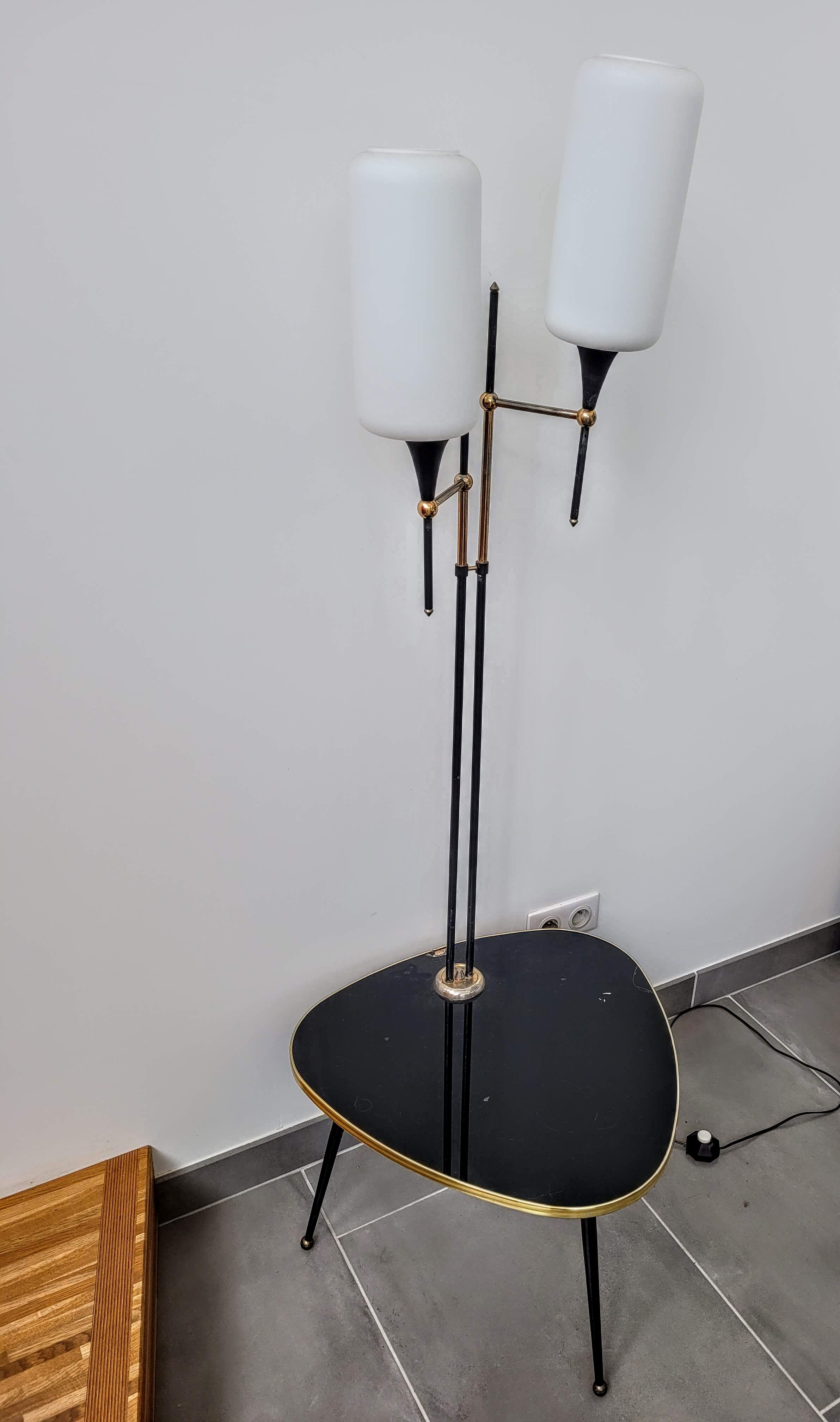Floor lamp two glass globes and tablet