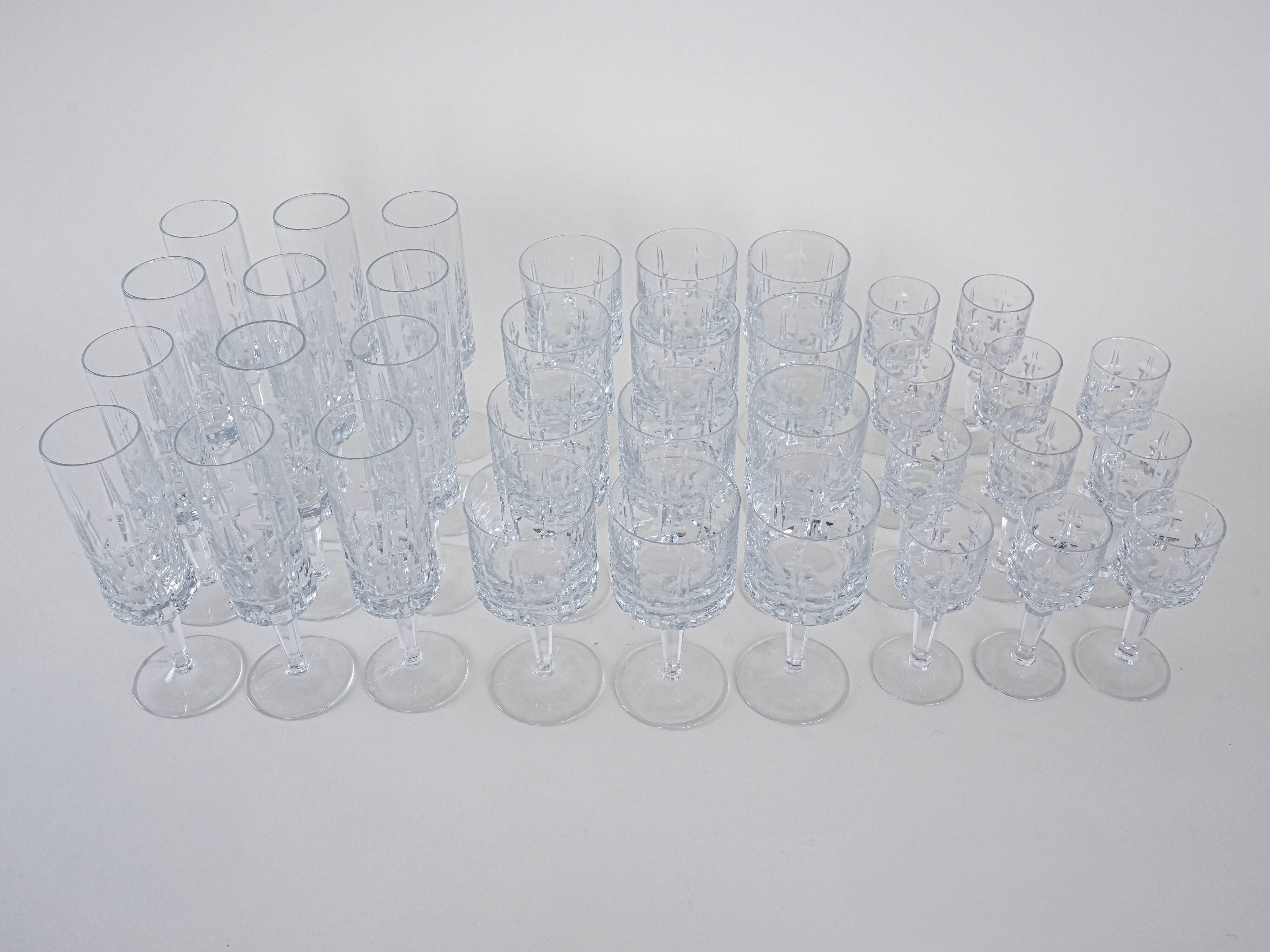 Set of crystal glasses, Italian design, 1970s, made in Italy