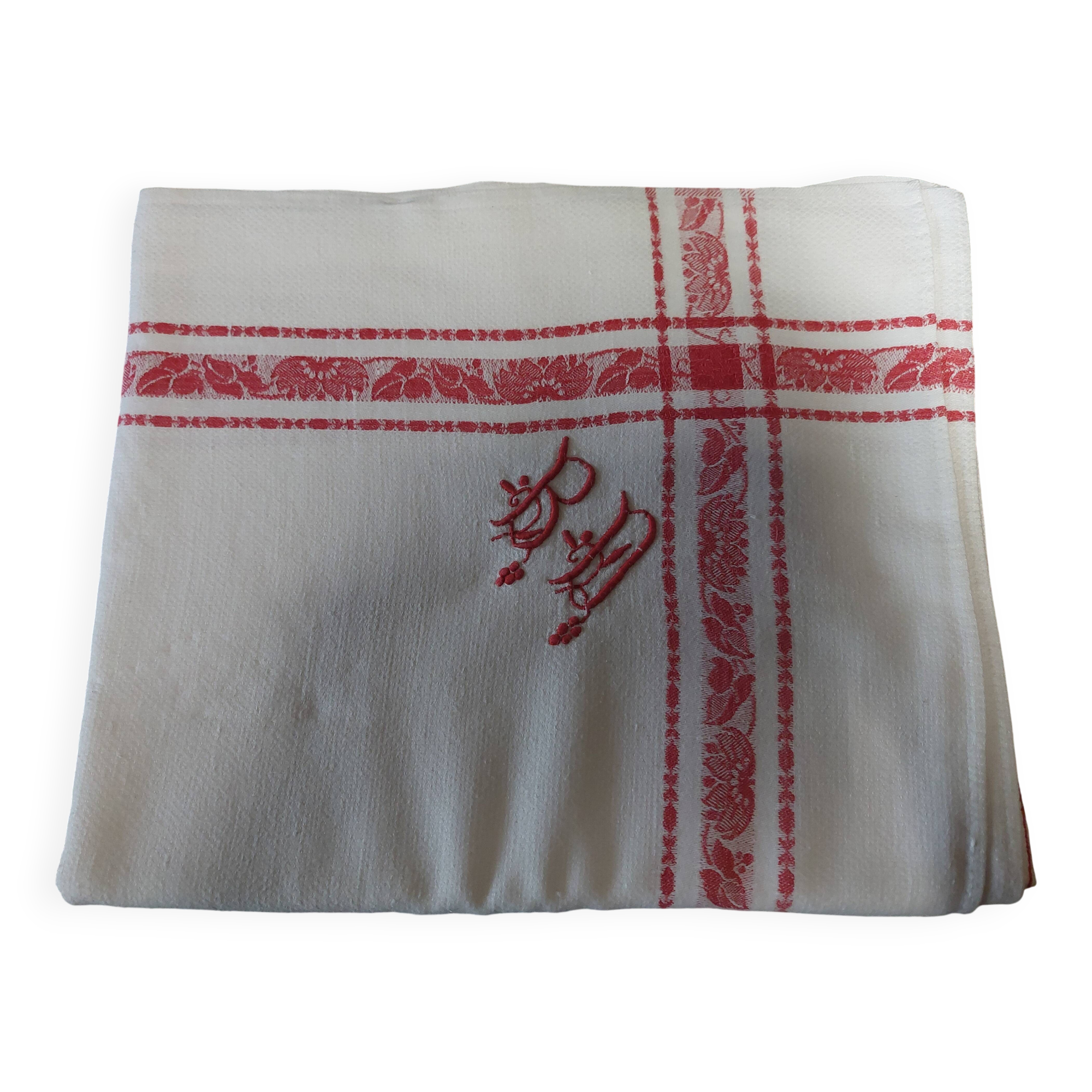 Damask cotton tablecloth monogram BD 129 x 155 cm