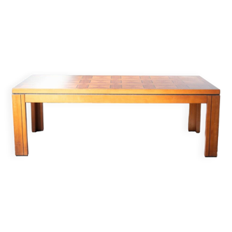 1970s "Fox Hunt" Design Rectangular Cherry Wood Inlaid Coffee Table