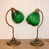 A pair of modern 1980s table lamps, brass and glass, E27, height 48 cm