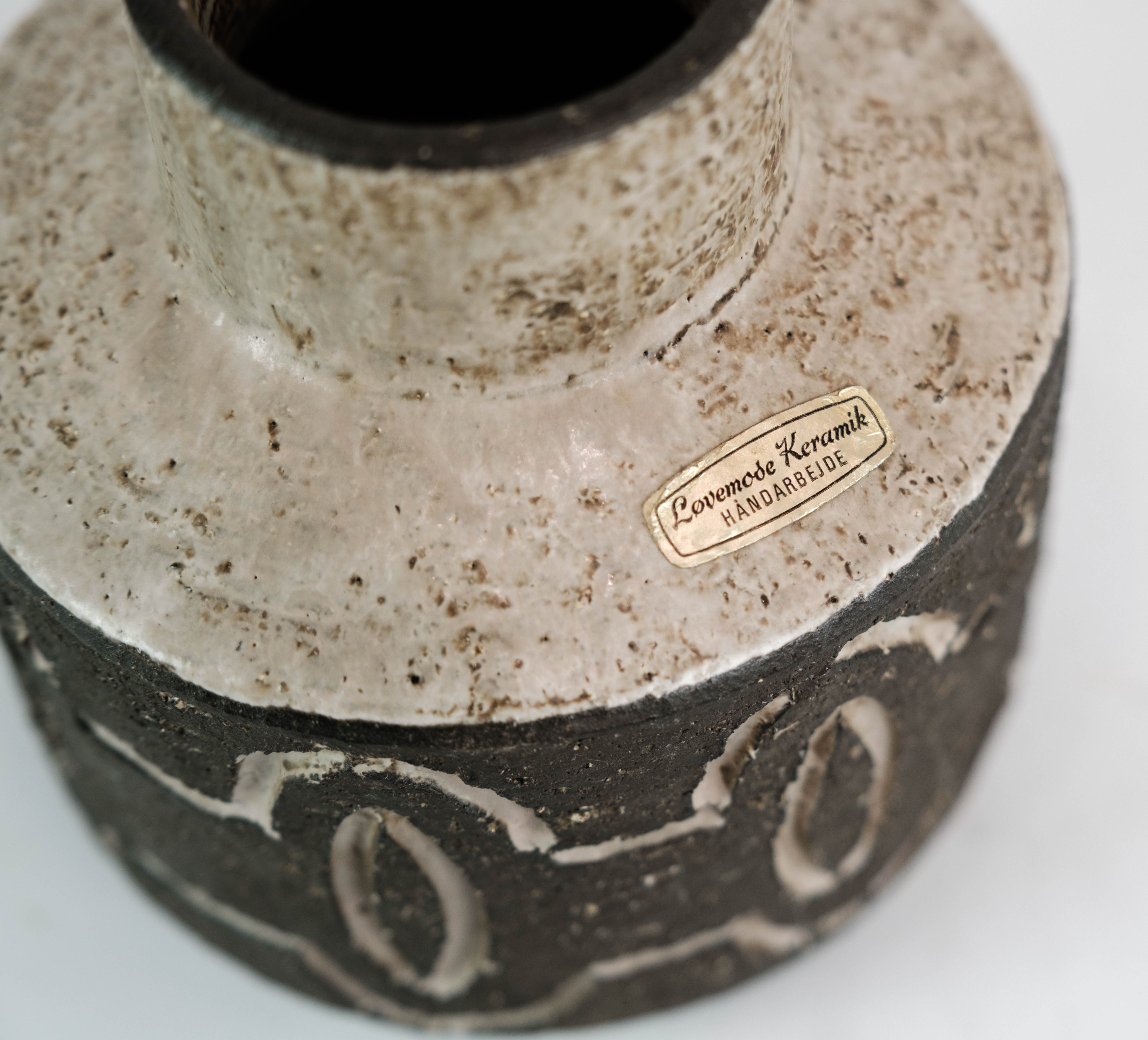 Ceramic vase in dark nuances by Loevemose Ceramics, 1960s