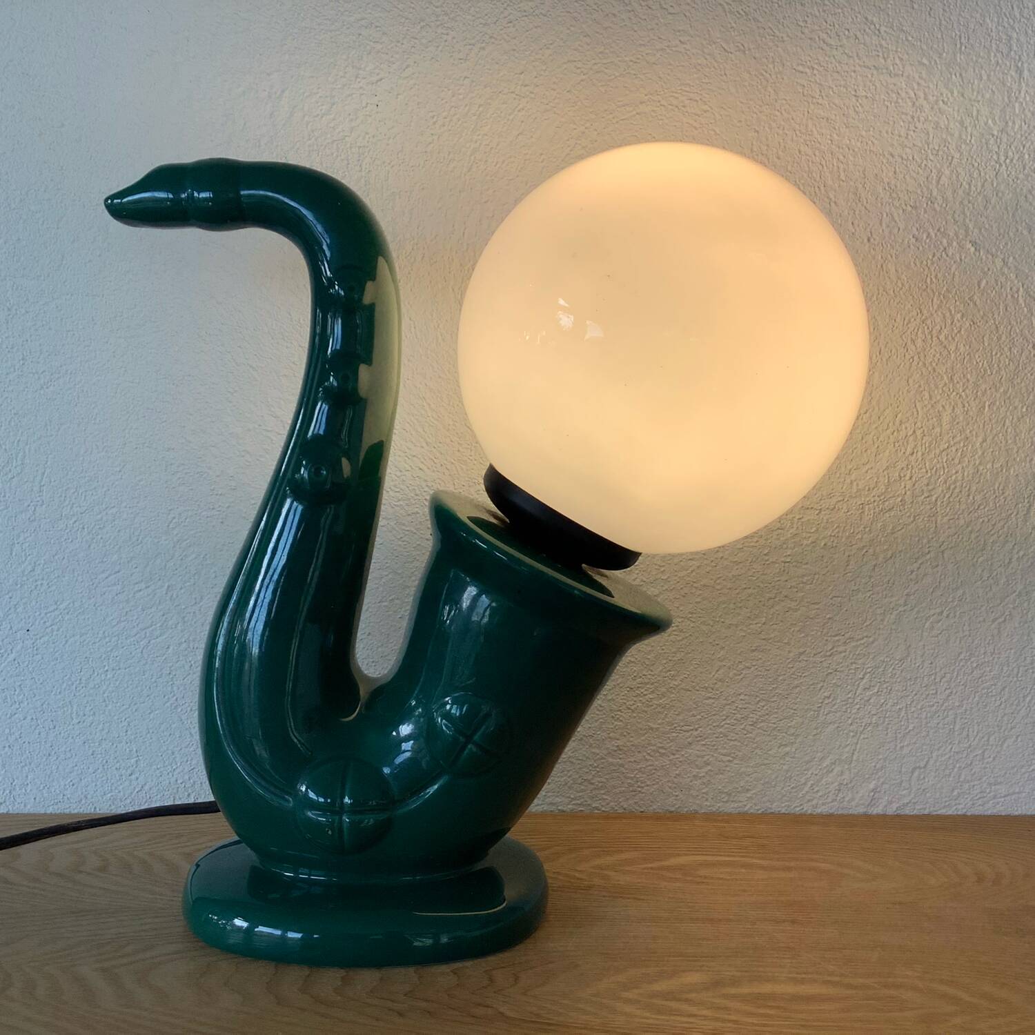 1980s Saxophone Lamp Vintage Ceramic Globe Jazz