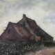 HST painting "Bord de mar" Animated seascape with thatched cottage signed Bilson XIX° + frame