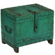 Coffre ancien vert metal et bois vieux teck piece et patine d'origine inde