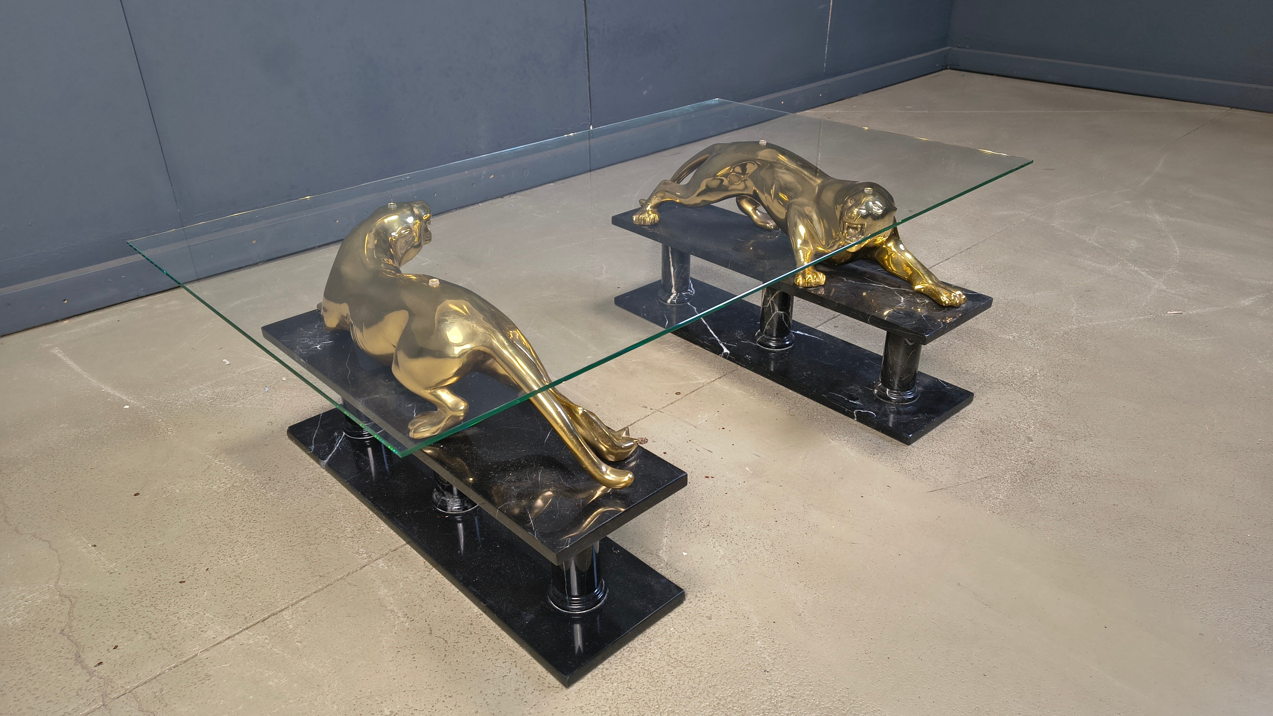 Brass and marble jaguar coffee table, 1970s