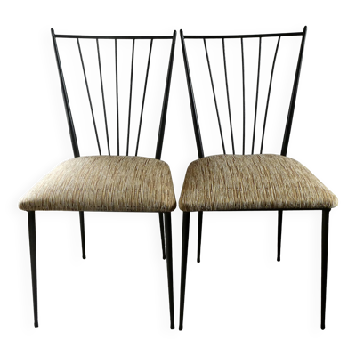 Paire de chaises Colette Gueden, métal noir et tissu