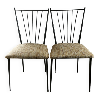 Pair of Colette Gueden chairs, black metal and fabric.