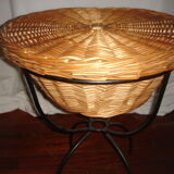 Rattan basket, wicker on foot tripod metal