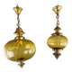 Pair of vintage amber blown glass lantern pendant lights, 20th century