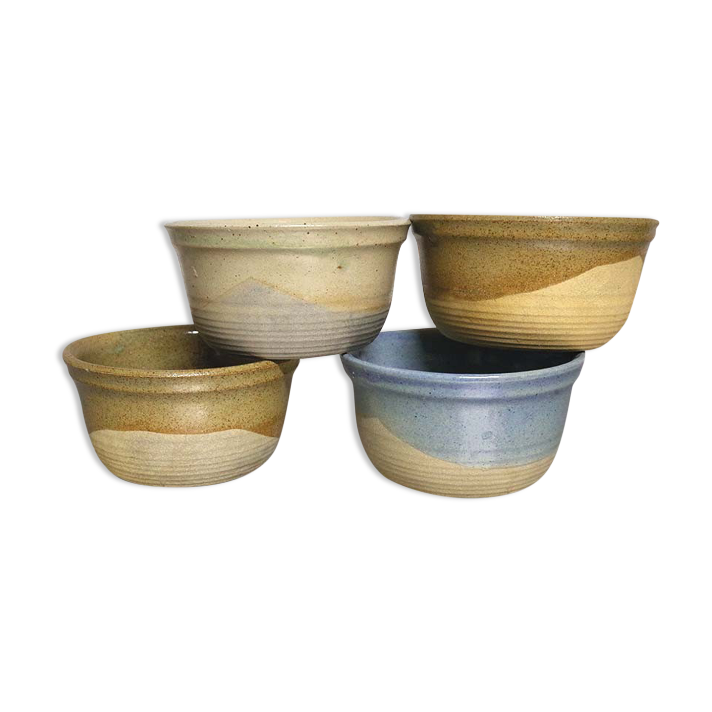 Set of 4 ramekins in semi-glazed sandstone, signed