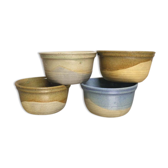 Set of 4 ramekins in semi-glazed sandstone, signed